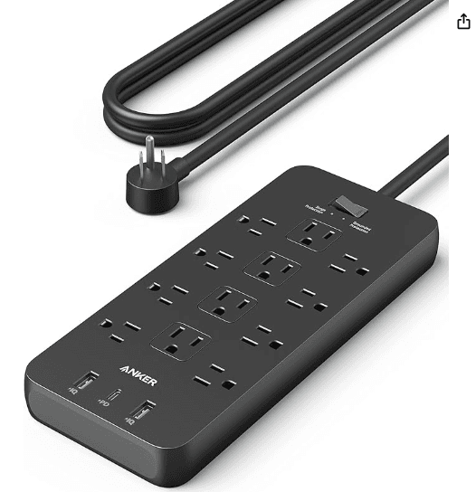 B0CG5XD81V, 13*4.17*1.02inch, Black, 125V, 15A, Plastic, 3 USB Ports, 12, 10feet