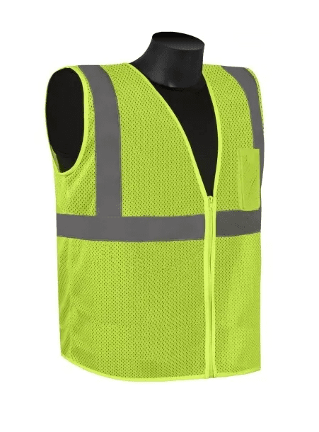 C16002QG - 2XL, 2X-LARGE,  HI-VIS GREEN, 100% FLUORESCENT POLYESTER,    ZIPPER, 2in SILVER STRIPES, CLASS 2