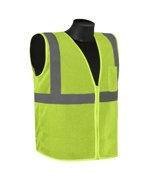 C16002QG - 5XL, 5X-LARGE,  HI-VIS GREEN, 100% FLUORESCENT POLYESTER,    ZIPPER, 2in SILVER STRIPES, CLASS 2