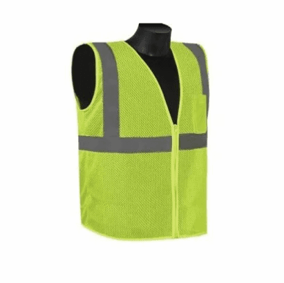C16002QG - LARGE, LARGE,  HI-VIS GREEN, 100% FLUORESCENT POLYESTER,    ZIPPER, 2IN SILVER STRIPES, CLASS 2