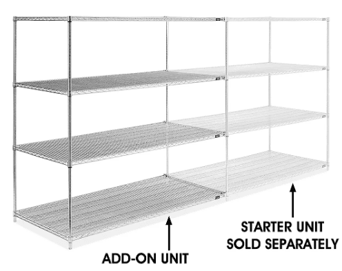 H-2951-72A, 72 x 36 x 72", Chrome Wire Shelving Add-On Un