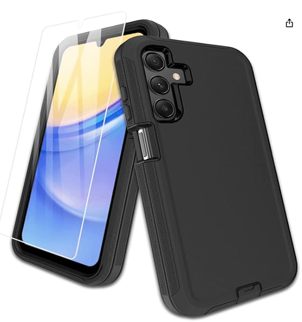 SM-A155U1, 6.31 x 3.03 x 0.34 inch, BLACK, CASE W/SCREEN PROTECTOR, ASIN: B0CQV38349
