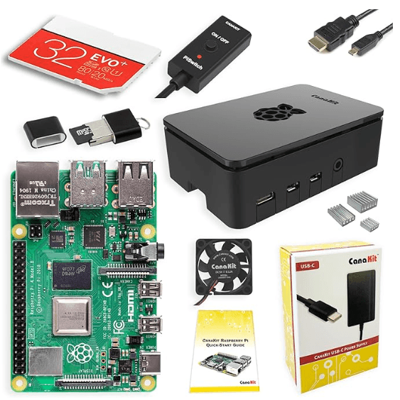 CanaKit Raspberry Pi 4 Starter, 8.27 x 6.61 x 1.81 inches, 32 GB, B07V5JTMV9
