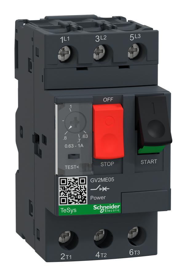 SCHNEIDER, GV2ME05, MOTOR CIRCUIT BREAKER, TESYS GV2, 3P, 0.63-1 A, THERMAL MAGNETIC, SCREW CLAMP...