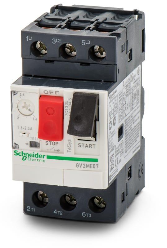 SCHNEIDER, GV2ME07, MOTOR CIRCUIT BREAKER, 3 POLES, 1.6 - 2.5A, 50/60HZ, H 89MM X W 44.5MM X D 78...