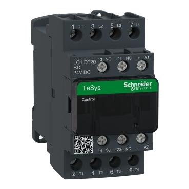 SCHNEIDER, LC1-DT20BD, CONTACTOR, NON-REVERSING, 24VDC COIL, 20A, 4 POLE, DIN RAIL, TESYS D, 0.75KG