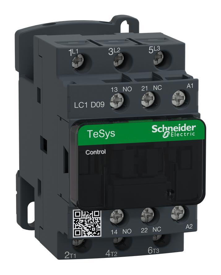 SCHNEIDER, LC1D09G7, CONTACTOR, NON REVERSING, 9A(AC3) 20A(AC1), 3-POLE (3 NO), 120 VAC, 0.5KG