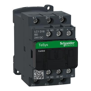 SCHNEIDER, LC1D18BD, CONTACTOR, MOTOR CONTROL, COIL VOLTS: DC 24V, INDUCTIVE: 18A, RESISTIVE: 32A...