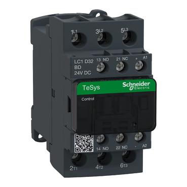 SCHNEIDER, LC1D32BD, CONTACTOR, MOTOR CONTROL, 440VAC, 32A, 3-POLE, 24VDC COIL, DIN RAIL, TESYS D...