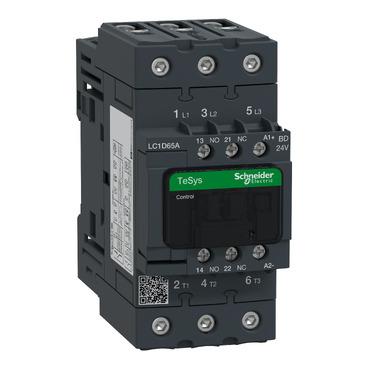 SCHNEIDER, LC1D65ABD, CONTACTOR, 65A, 40HP, 3P, 3NO, 24VDC, NORMALLY OPEN, 2KG