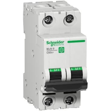 SCHNEIDER, M9F22210, MINIATURE CIRCUIT BREAKER, MULTI9 C60SP, 2P, 10A, C CURVE, 10KA, 0.3KG