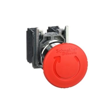 SCHNEIDER, EMERGENCY SWITCH, 40MM MUSHROOM TYPE, PUSLOCK TURN-RESET, METAL BEZEL TYPE, 22MM, CONT...
