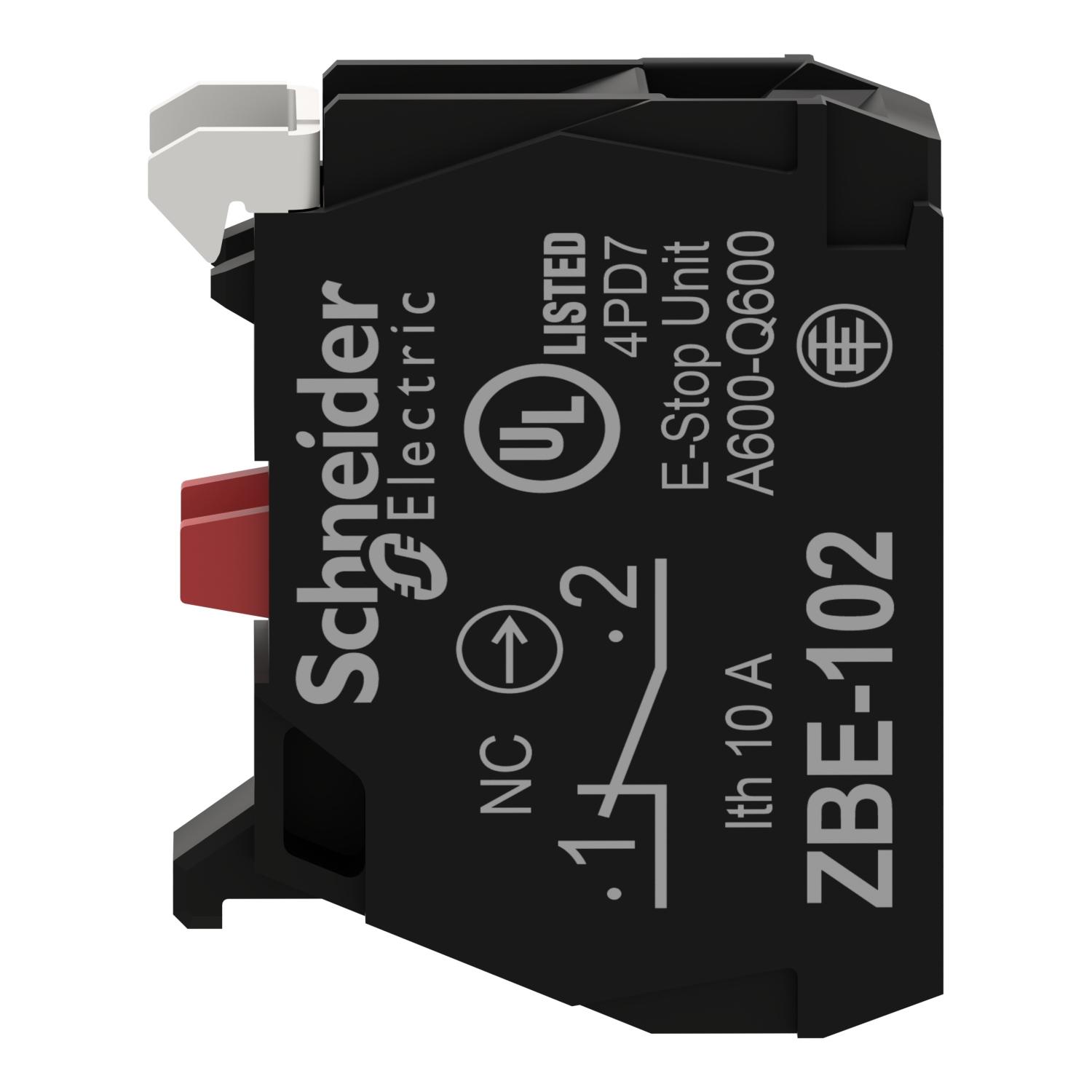 SCHNEIDER, ZBE102, SINGLE CONTACT BLOCK FOR HEAD 22 PIE, 1 N.C., SCREW CLAMP TERMINAL, 0.1KG
